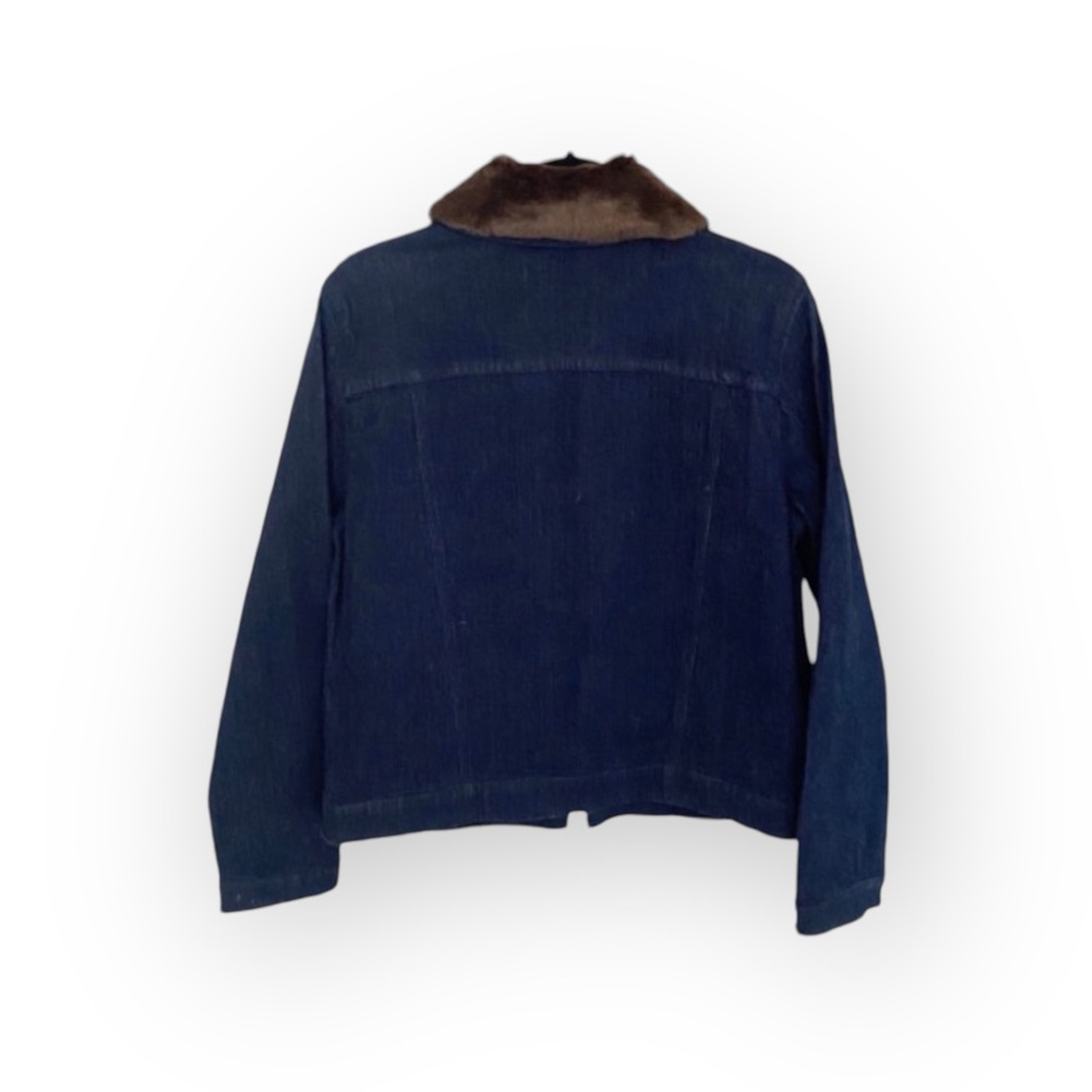 new Saks Fifth Avenue ✦ SFA S5A ✦ Vegan Fur Trim Denim Jacket ✦ Dark Indigo ✦ 10 - Picture 10 of 12